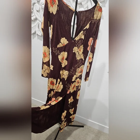 Free People Floral Long Sleeve Maxi Dress - Purple/Burgandy/Orange Sz Large NWT - Picture 6 of 9